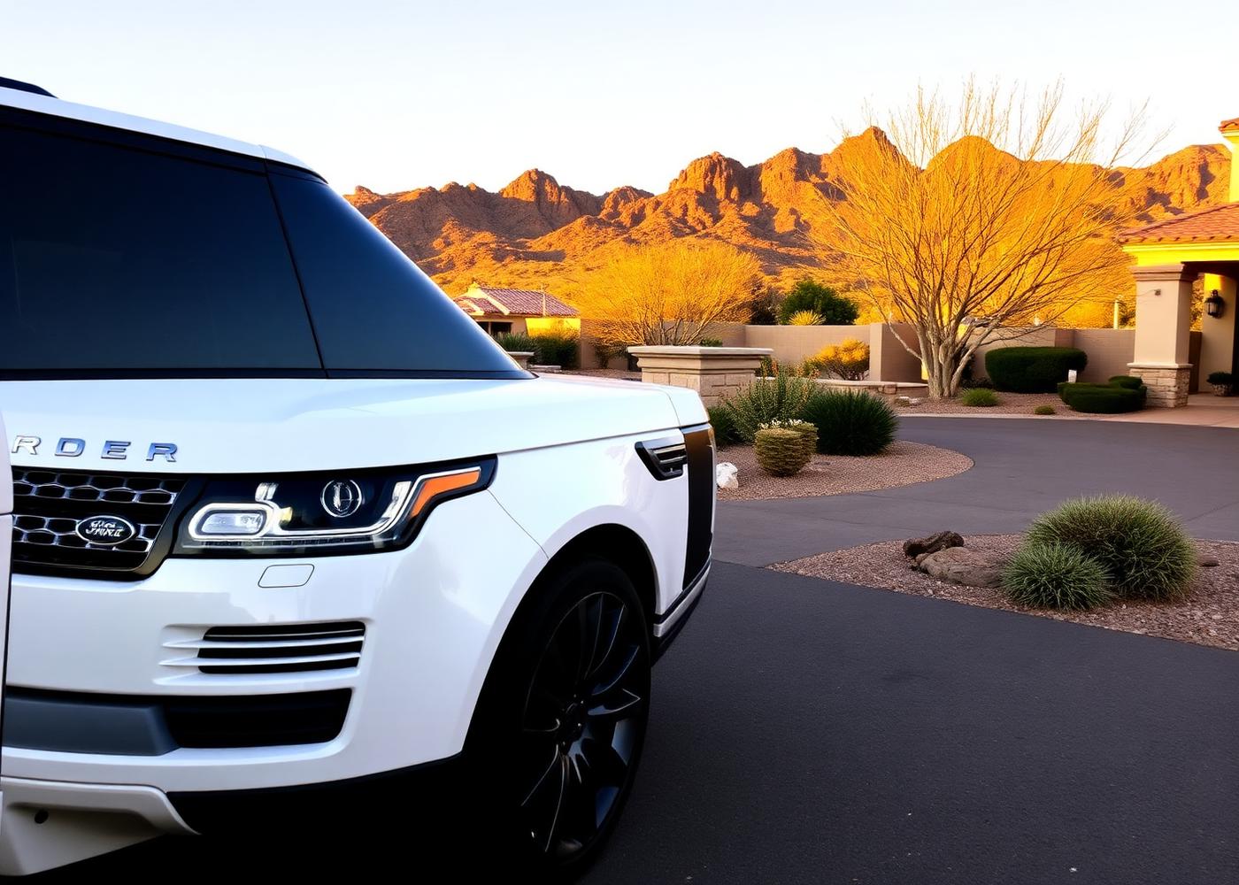 White Range Rover parked at a Scottsdale luxury home